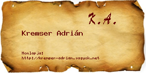 Kremser Adrián névjegykártya